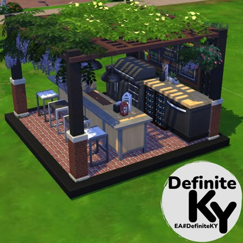 Sims 4 Bar Ideas Base Game, Outdoor Ideas Sims 4, Sims 4 Cc Outdoor Kitchen, Sims 4 Pool Bar, Outdoor Patio Ideas Sims 4, Sims 4 Outdoor Ideas, Sims 4 Bbq Area, Sims 4 Landscaping Ideas, Sims 4 Modern House