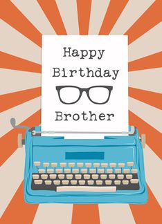 Happy Birthday Brother with Typewriter Glasses Silhouette & Sunburst Happy 67th Birthday, Happy 78th Birthday, Happy 73rd Birthday, Happy 68th Birthday, Happy 77th Birthday, Happy 52 Birthday, Happy 57th Birthday, Happy 58th Birthday, Happy 47th Birthday