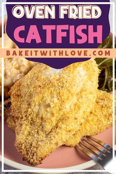 Enjoy the crispy, delicious taste of my oven-fried catfish, a healthier twist on a Southern favorite. This recipe features catfish fillets coated in a flavorful breading and baked to crispy perfection. The result is a tender, juicy fish with a satisfying crunch, perfect for a weeknight dinner or a casual get-together. Pair it with your favorite sides like cornbread and collard greens for a complete meal that's sure to please. #OvenBaked #FriedCatfish #SouthernCooking #EasyRecipes #HealthyMeals Healthy Catfish Recipes, Oven Fried Catfish, Baked Catfish Fillets, How To Cook Catfish, Baked Catfish Recipes, Fried Catfish Recipe, Catfish Dinner, Catfish Fillets, Fried Catfish Recipes