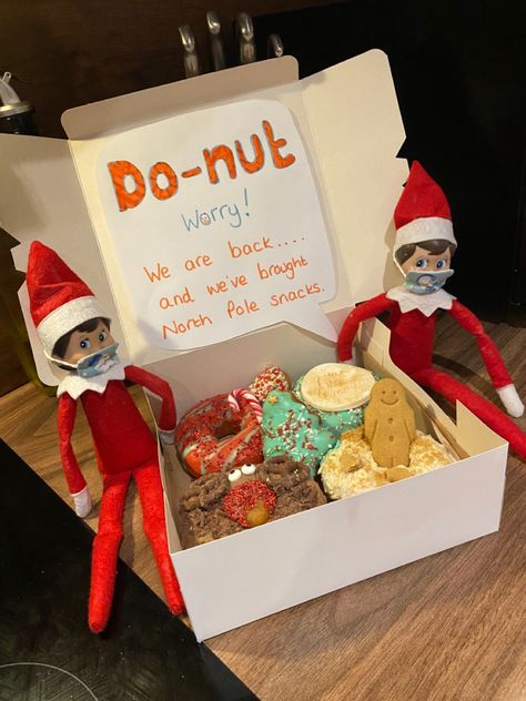 Elf On The Shelf Im Back Gifts, Elf Send Off, Elf On The Shelf Ideas For Christmas Eve, Elf On The Self First Arrival, 2022 Elf On The Shelf Ideas, Elf On The Shelf Exit Ideas, Elf On The Shelf Donut Ideas, Elf Kit Ideas, Elf On The Self Return Ideas