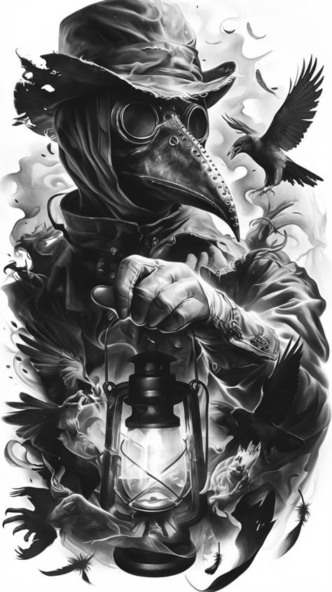 Creepy Tattoos Gothic, Gothic London, Plague Doctor Tattoo, Doctor Tattoo, Skull Sleeve Tattoos, Tattoo Master, Creepy Tattoos, Halloween Tattoo, Dark Art Tattoo