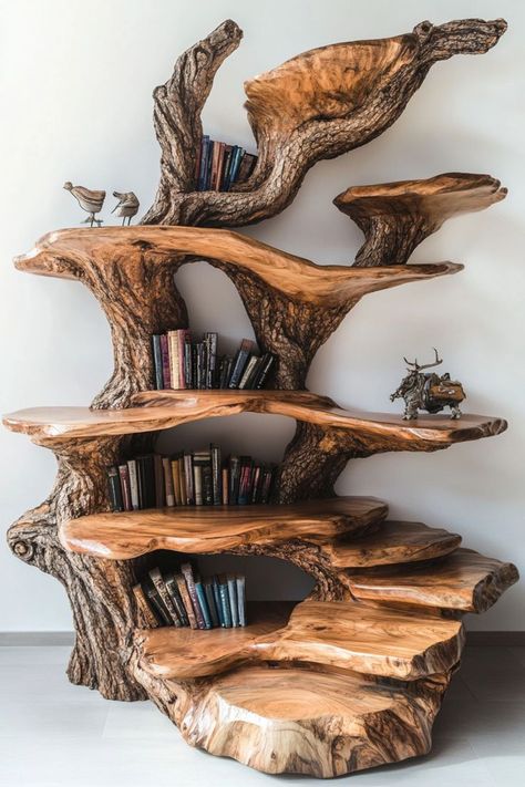 Invest in timeless beauty with handcrafted wooden furniture. From solid oak tables to custom-built bookshelves, each piece adds a unique and natural touch to your home. 🪑🌿✨ #WoodenFurniture #HandcraftedDecor #HomeDesign #NaturalMaterials Built Bookshelves, Woodland Furniture, Cozy Homestead, Nature Furniture, Oak Tables, Rustic Wood Projects, Interior Objects, Unique Bookshelves, Solid Oak Table