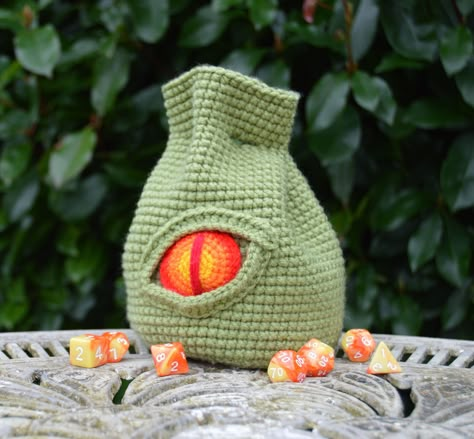 Dice Bag Crochet Pattern, Dice Pouch, Demon Dog, Dice Bags, Crochet Fish, Bag Crochet Pattern, Dragon Dies, Crochet Pouch, Dragon Eye