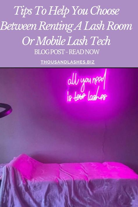 TIPS TO HELP YOU CHOOSE BETWEEN RENTING A LASH ROOM OR MOBILE LASH TECH Every business owner has a few dollars that pinch their pocket when starting a big project. If you're brand new to the world of lash extensions, we can help you make the right choice between a rented lash studio and a mobile lash tech service. Lash Studio, Lash Business, Lash Room, Lash Tech, Lash Artist, Big Project, Starting Your Own Business, Lash Extensions, Business Owner