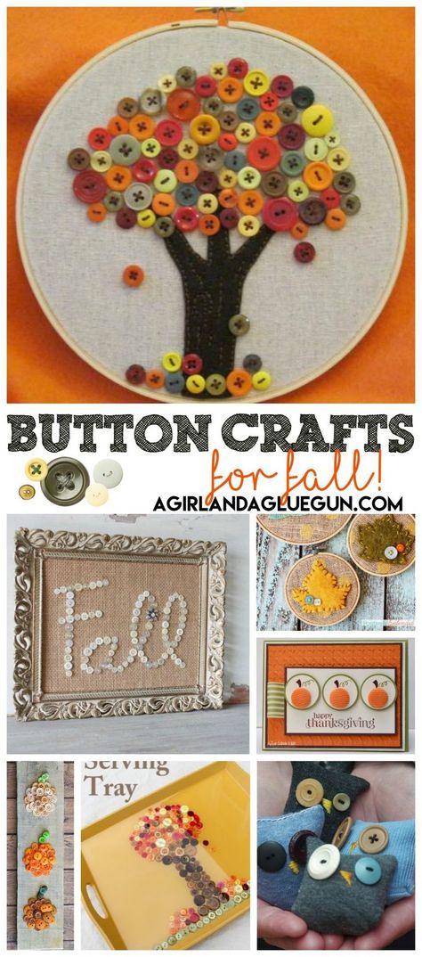 button crafts for fall/autumn. Lots of great and easy diys! Button Crafts For Kids, Crafts For Fall, Button Wreath, Fun Craft Ideas, Mason Jar Crafts Diy, Diy Buttons, Autumn Crafts, Fun Craft, Button Cards