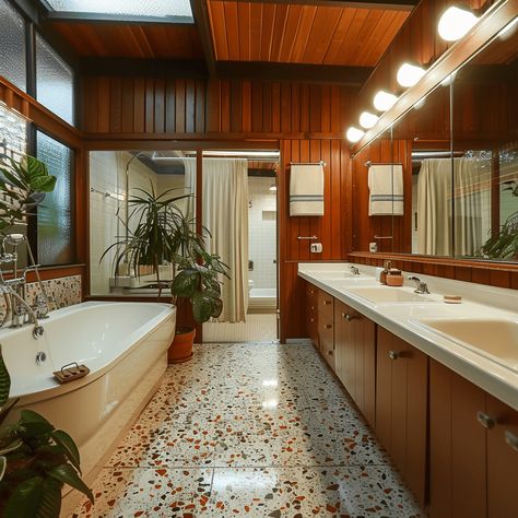 39 Incredible 70s Bathroom Decor Ideas To Inspire Your Soul - Edward George 60s Style Bathroom, 1955 Bathroom, Retro Bathrooms 1950s, 70s Bathroom Aesthetic, 60’s Bathroom, 70’s Bathroom, Mcm Remodel, Retro Bathroom Ideas, 70s Bathroom Decor