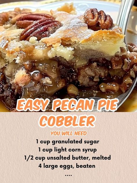 Easy Pecan Pie Cobbler, Pecan Pie Cobbler Easy, Pecan Cobbler Dump Cake, Quick Recipes For Dinner, Pecan Pie Cobbler Recipe, Easy Cobbler Recipe, Pecan Cobbler Recipe, Pecan Pie Cobbler, Cobbler Recipes Easy