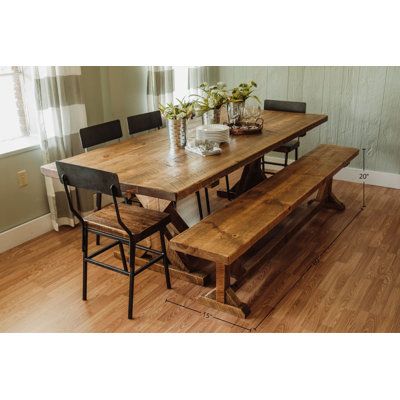 Rustic Farmhouse Dining Table Set, Modern Farmhouse Dining Table With Bench, Large Family Dining Table, Dark Farmhouse Dining Room, Wood Table With Bench, Dinning Room Table Set, Industrial Farmhouse Dining Table, Industrial Style Dining Room, Chunky Dining Table