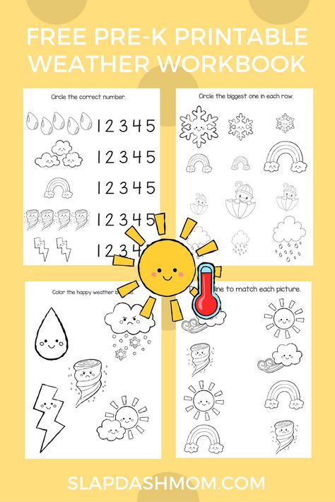 Free Preschool Weather Activity Book Preschool Curriculum Free, Weather Activities Preschool, Seasons Preschool, Weather Lessons, Weather Activity, Weather Worksheets, Preschool Weather, Weather Crafts, Weather Theme