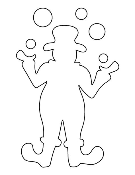 Clown pattern. Use the printable outline for crafts, creating stencils, scrapbooking, and more. Free PDF template to download and print at http://patternuniverse.com/download/clown-pattern/ Clown Outline, Clown Template, Circus Tent Drawing, Masquerade Mask Template, Clown Pattern, Fairy Templates, Printable Outline, Printable Heart Template, Clown Crafts