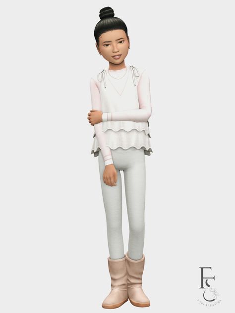 F a r f a l l a ☁️ — Soft Winter Lookbook⛄ ༄ Look ONE | Top | Skirt |... Sims Lookbook, Sims 4 Tsr, Sims Baby, Sims 4 Cc Kids Clothing, Socks Boots, Free Sims 4, Sims 4 Children, Sims 4 Toddler, Winter Lookbook