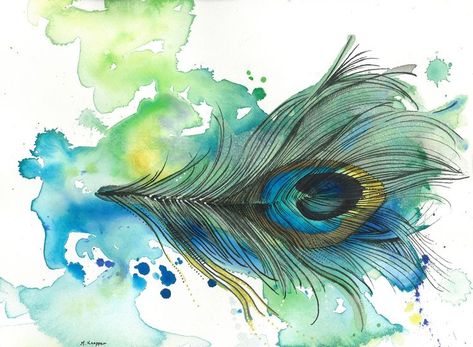 ORIGINAL Watercolor Painting Peacock Painting By Peacock Tattoos, Painting Peacock, Feather Watercolor, Peacock Feather Art, Watercolor Peacock, Peacock Feather Tattoo, Peacock Tattoo, Feather Drawing, Watercolor Boho