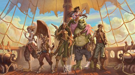 ArtStation - Pirate Crew Lineup Pirate Crew, Goblin Art, Pirate Games, Mythical Creatures Fantasy, Pirate Art, Comic Layout, Space Pirate, D&d Dungeons And Dragons, Modern Fantasy