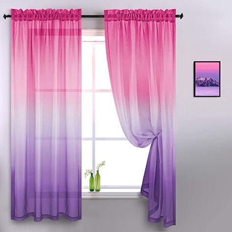 Pink Sheer Curtains, Girls Room Curtains, Girls Bedroom Curtains, Ombre Curtains, Insulated Drapes, Purple Curtains, Kids Living Rooms, Purple Bedroom, Light Backdrop