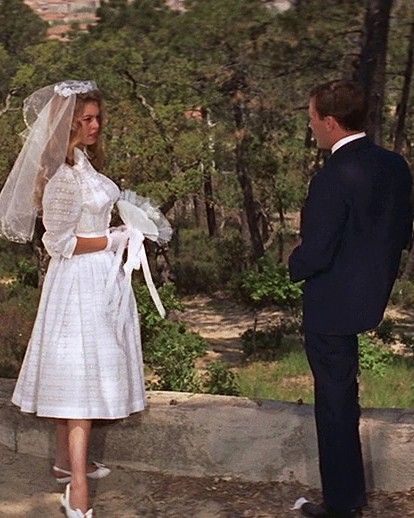 Woman Wedding Dress, Bardot Wedding Dress, God Created Woman, Movie Wedding Dresses, Movie Wedding, 70s Wedding Dress, Thick Belt, French Film, Bridget Bardot