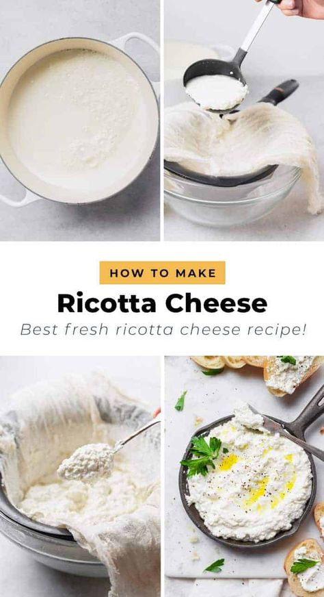 Homemade ricotta cheese is a brilliant way for anyone to begin their journey into home cheesemaking. The magic of turning fresh milk and cream into delicate curds and whey is deeply satisfying and deliciously simple! Make Ricotta Cheese, Recipes Using Ricotta Cheese, Recipe Using Ricotta, Ricotta Cheese Recipe, High Protein Lunches, Homemade Ricotta Cheese, Protein Lunches, High Protein Breakfasts, Cheesy Pasta Recipes