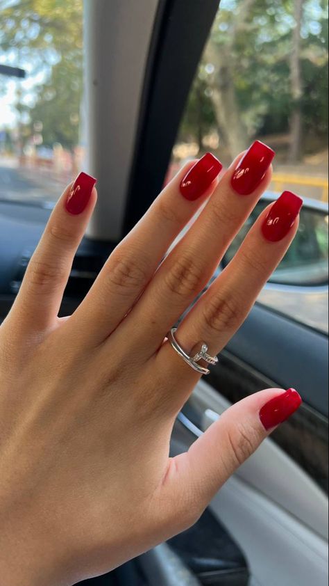 Red Nails Ideas Square, Red Nails Square Medium, Red Acrylic Nails Coffin, Red Square Acrylic Nails, Kiana Lede, Short Gel Nails, Edgy Nails, Red Nail, Square Acrylic Nails