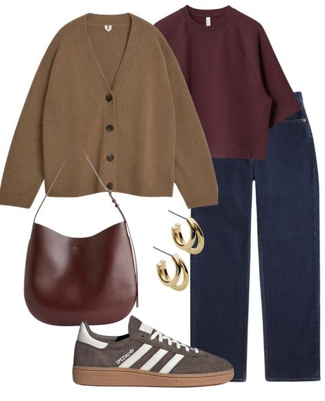 Granola Winter Outfits, Scandi Autumn, Classic Chic Outfits, Burgundy Outfits, Autumn Color Palette Fashion, Capsule Wardrobe Casual, Burgundy Outfit, Jeans Outfit Fall, Cardigan Outfit