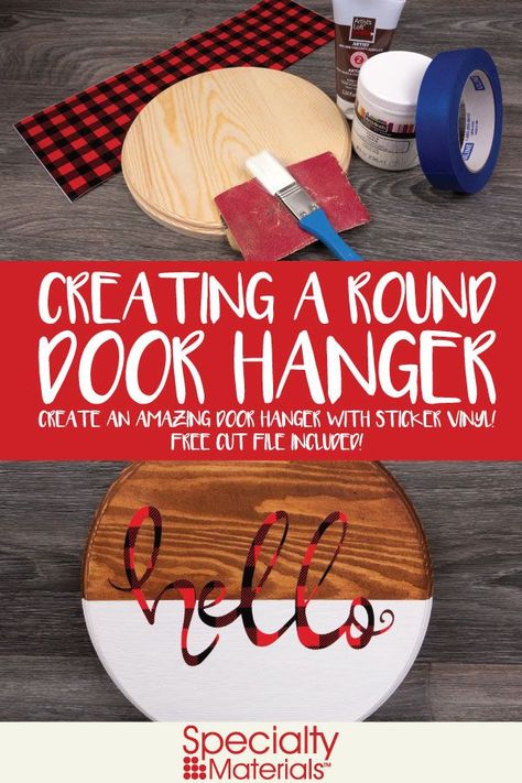 How To Hang Door Hangers, Circle Door Hangers Wooden Diy Christmas, Round Winter Door Hangers, Winter Round Door Signs, Easy Diy Christmas Door Hangers, Winter Door Signs Diy, Round Christmas Door Hanger Diy, Diy Door Hangers Wood, Wooden Door Signs Diy