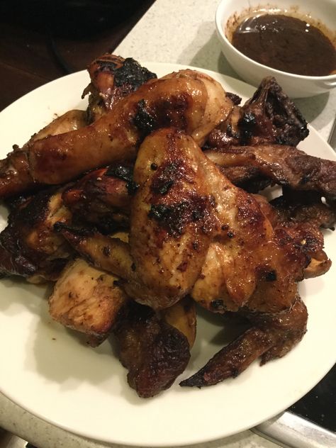 Pinoy chicken BBQ     Marinade for 6 hours or more: Sprite Minced garlic Soy sauce Calamansi Salt Pepper Bbq Marinade, Chicken Bbq, Bbq Chicken, Minced Garlic, Soy Sauce, Salt Pepper, Chicken Wings, Garlic, Salt