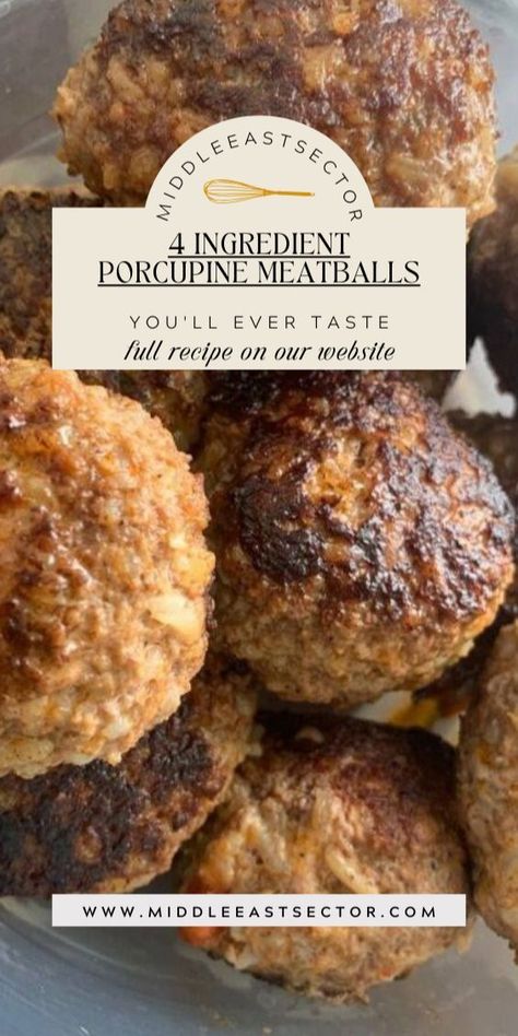 This very easy and quick recipe guarantees the best meatballs in town! Four-ingredient porcupine meatballs that anyone can make at any time with little effort. If you love meatballs and looking for another variety that you can make easily, then these four-ingredient porcupine meatballs are a must! Pair these meatballs up with mashed potato casserole Porcupine Meatballs Oven, Porkipine Meatballs, Porkepine Meatballs, Porcupine Meatballs Easy, Porky Pine Meatballs, Hamburger Meatballs, Ranch Meatballs, Oven Meatballs, Porcupine Meatballs Recipe