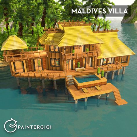 Maldives Villa, Minecraft Beach House, Villa Minecraft, Minecraft Small House, Minecraft Structures, Minecraft House Plans, Minecraft House Tutorials, All Minecraft, Cute Minecraft Houses