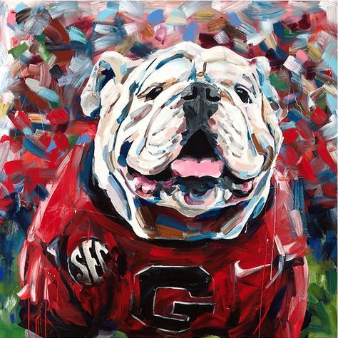 Georgia Dawgs, Georgia Bulldogs Football, Georgia Bulldog, Bulldog Art, Football Art, Hand Painted Ornaments, Window Art, Dog Paintings, Georgia Bulldogs