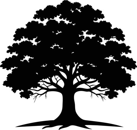 Oak Tree Silhouette, Tree With Roots, Trees Vector, Stencil Ideas, Tree Vector, Tree Clipart, Oak Trees, Tree Saw, Tree Silhouette