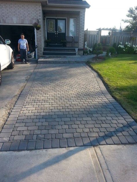 Driveway Extension & Widening | Mississauga, Milton, Brampton Extended Driveway Ideas, Driveway Pavers Extension, Interlock Driveway, Driveway Extension, Extended Driveway, Front Yard Walkway, Garden Ideas Driveway, Driveway Ideas, Stone Driveway