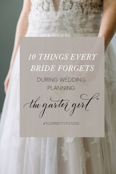 Wedding planning is stressful – don’t forget these 10 things! 10 things every bride forgets during wedding planning, wedding tips and advice by The Garter Girl.#gartergirl #thegartergirl #weddingplanning #wedding  #weddingwebsites #bride Wedding Dont Forget, Don’t Forget On Wedding Day, Things Brides Forget To Do, Elegant Romantic Wedding Dress, Things People Forget For Their Wedding, Emotional Wedding, Wedding Things You Forget, Sentimental Wedding, Last Minute Wedding