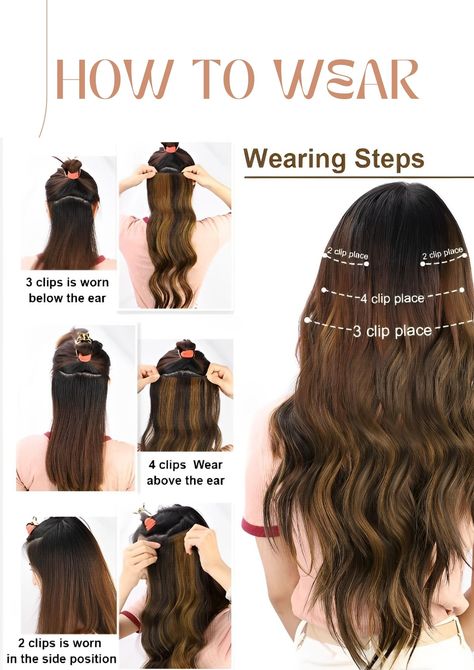 Moresoo clip in hair, 100% remy human hair, 7pcs/set, 120g, to meet your full head needs.🔥 Clip In Hair Extensions Tips And Tricks, Clip In Hair Extensions Placement Guide, How To Do Clip In Hair Extensions, How To Clip In Hair Extensions, How To Install Clip In Hair Extensions, Clip In Extension Placement, Braids With Clip In Extensions, How To Put In Clip In Hair Extensions, Hair Extension Placement