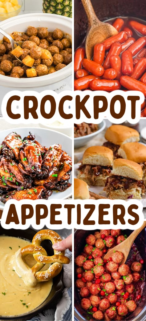 Crock Pot Appetizers – If you’re looking for simple and quick appetizers for your next party, these easy crock pot appetizers will save your time and sanity! Easy slow cooker appetizer recipes fit to feed a whole crowd! Make ahead crock pot finger foods, make ahead crock pot appetizers, crock pot dips, crock pot party foods, party foods made in slow cooker. These are the best easy crockpot appetizers for party, make ahead appetizers for a crowd, party food appetizers, potluck appetizers. Trivia Night Snacks Easy, Crock Pot Halloween Party Food, Easy Snack Foods For Party Appetizers, Football Party Foods Easy, Cookout Snacks Appetizers, Hot Easy Appetizers, Poker Night Appetizers, Football Food Appetizers Easy, Crock Pot Apps