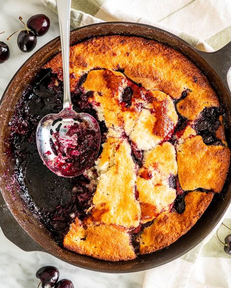 This easy homemade Cherry Cobbler recipe is made with fresh cherries and a soft rise-to-the-top topping. Served with a scoop of ice cream it'll be at the top of your dessert go-to list! #cherrycobbler #cherries #cobbler Easy Cherry Cobbler, Easy Blackberry Cobbler, Cherry Cobbler Recipe, Clafoutis Recipes, Cherry Clafoutis, Jo Cooks, Blackberry Cobbler, Cobbler Recipe, Frozen Cherries