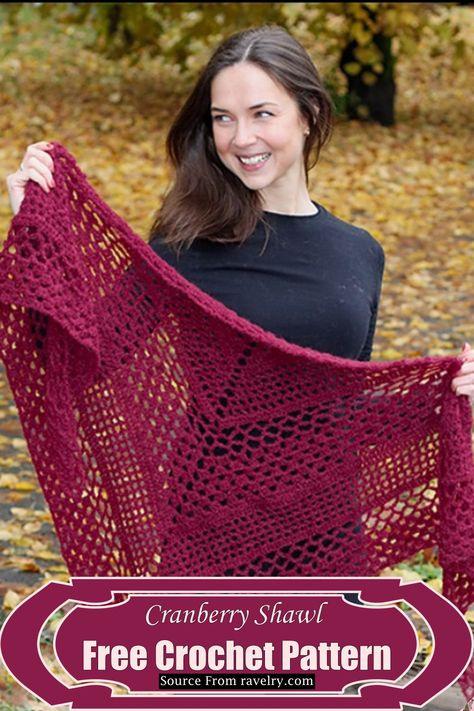 Cranberry Pattern Granny Square Jumper Pattern, Prayer Shawl Crochet Pattern, Crochet Prayer Shawls, Lace Shawl Pattern, Ladies Cardigan Knitting Patterns, Crochet Shawl Free, Crochet Wrap Pattern, Crochet Lace Shawl, Crochet Shawl Pattern Free