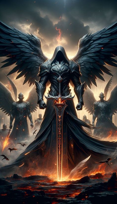 Hierarchy Of Angels, Angel Warrior Tattoo, Divine Angel, Guardian Angel Tattoo, Grim Reaper Art, Dark Fantasy Artwork, Angel Artwork, Angel Warrior, Biblical Art