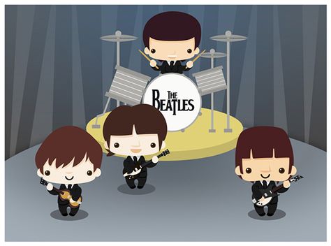 Kawaii Beatles Beatles Design, Beatles Kids, Just Seventeen, Beatles Party, Beatles Cartoon, The Monkees, Cute Chibi, Cute Characters, Rock Art