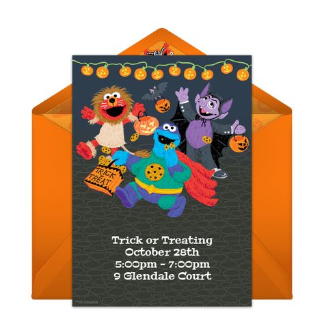 One of our favorite free Halloween party invitations, featuring your favorite Sesame Street characters! Easily personalize and send via email for a Halloween party or costume party. Sesame Street Halloween Party, Sesame Street Costume, Sesame Street Halloween, Printable Halloween Masks, Sesame Street Invitations, Costume Party Invitations, Online Invitation, Halloween Printables Free, Elmo Party