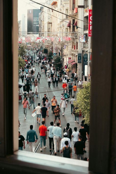 View of People Walking on the Street from the Window · Free Stock Photo Crowd Walking, Walking On The Street, City Project, Diverse People, Walk To School, Office Window, Busy Street, People Walking, Architectural Photography