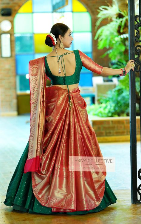 https://www.facebook.com/PrivaCollective/ Tamil Lehenga, Paithani Blouse Design, Diwali Photoshoot, Paithani Blouse, Saree Drape, Lehenga Style Saree, Lehenga Saree Design, Saree Wearing Styles, Saree Wearing