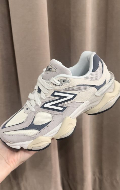 New Balance 9060 in moonrock linen 🌑🏹🤍🫧🪩 Chunky New Balance, Europe Sneakers, 9060 New Balance, Nb 9060, Shoes List, 2024 List, Pretty Sneakers, New Balance 9060, Trendy Shoes Sneakers