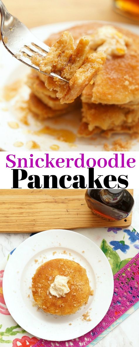 Easy Snickerdoodle Pancakes made with Cinnamon and Sugar Snickerdoodle Pancakes, Apple Crumble Topping, Pancake Ideas, Classic Pancake Recipe, Easy Pancake, Breakfast Cookie, Savory Cakes, Morning Meals, Pinterest Food