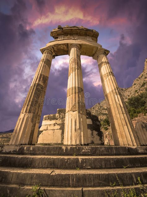 The Tholos, Delphi, Greece. The Tholos at the sanctuary of Athena Pronoiat Delph , #AFF, #sanctuary, #Athena, #Pronoiat, #Tholos, #Delphi #ad Architecture Mountain, Delphi Greece, Circular Buildings, Historic Architecture, Caribbean Travel, Ancient Ruins, Love Stories, Greece Travel, Ancient Greece