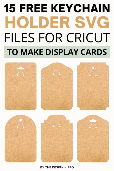 Are you looking for keychain holder SVG files? Download these 15 free keychain holder templates to make pretty display cards with your Cricut. #keychainholdersvg #keychainholdersvgfree #keychaindisplaycardsvg via @thedesignhippo Cricut Keychain Display Card, Earring Card Svg Free Cricut, Free Keychain Display Card Svg, Free Earring Card Svg, Popular Keychains 2022, Template For Earring Card, Keyring Holder Svg, Display Cards For Keychains, Free Earring Holder Templates For Cricut