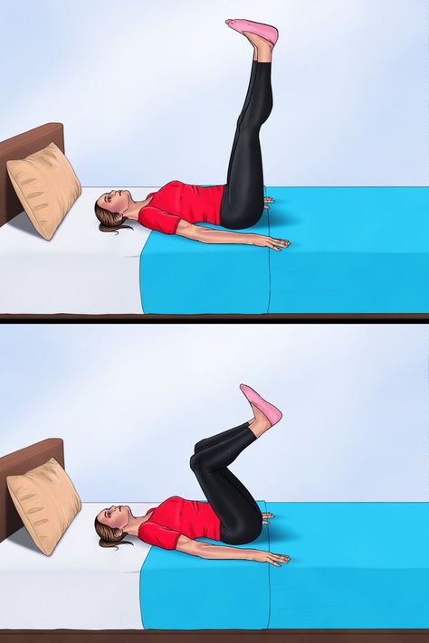 Hip Exercises In Bed, Laying In Bed Exercises, Lazy Yoga In Bed, Exercise You Can Do In Bed, Leg Exercises In Bed, Bed Pilates Exercise, Couch Exercises For Stomach, Bed Excersise Routine, Lying Down Exercises