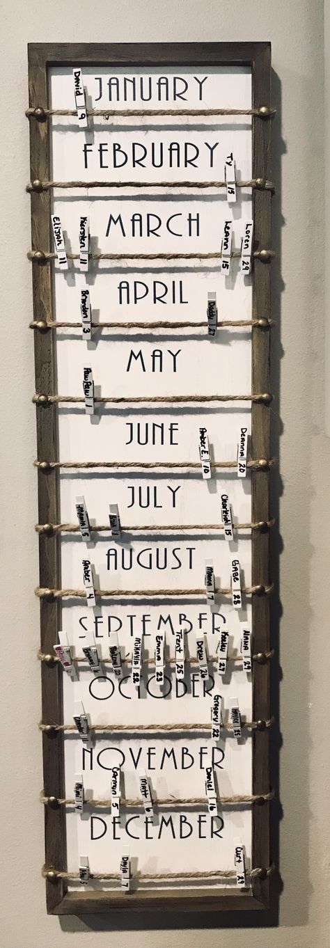 Birthday Wall Calendar Diy, Hanging Birthday Calendar, Wooden Birthday Calendar Diy, Classroom Birthdays Displays Diy, Birthday Calender Ideas For Work, Yearly Birthday Calendar, Diy Family Birthday Calendar, Wood Birthday Calendar, Diy Birthday Calendar Ideas