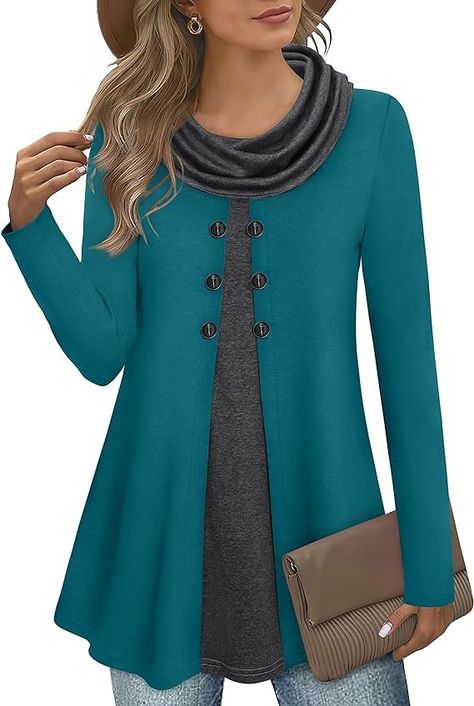 Bebonnie Womens Fall Fashion 2023,Thanksgiving Outfits Woman Fall Tops for Women 2023 Long Sleeve Cowl Neck Winter Clothes Tunic Tops Christmas Sweaters for Women 2023 Silver Birch M at Amazon Women’s Clothing store Tops With Buttons, Fall Tunics, House Wear, Winter Sweater Dresses, Cardigan With Buttons, Flowy Tunic Tops, Long Sweaters For Women, Outdoor House, Christmas Sweaters For Women