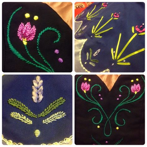 Create Daily: The Crafty Blog of Kimi x Kimi: Frozen - Anna of Arendelle (traveling outfit) embroidery and beadwork Elsa And Anna Birthday Party, Elsa Embroidery, Anna Embroidery, Frozen Embroidery, Frozen Jr, Frozen Musical, Frozen Cosplay, Frozen Dolls, Anna Costume