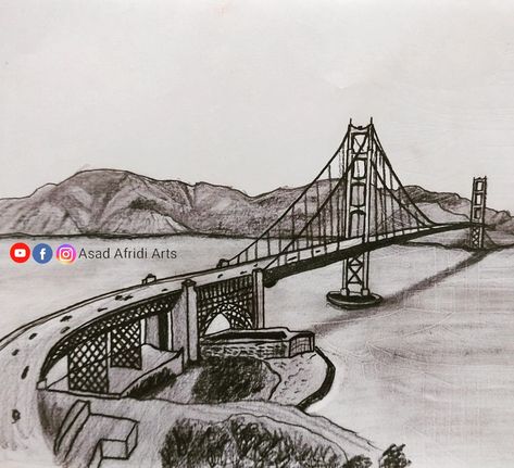 Golden Gate Bridge "USA" Golden Gate Bridge Drawing, Bridge Drawing, Beach Drawing, Drawing Tutorials, Golden Gate Bridge, Golden Gate, Drawing Tutorial, Drawing Sketches, Gate