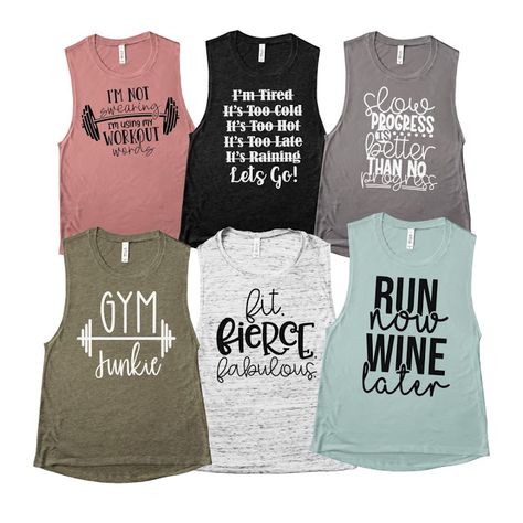 Fitness Shirts Sayings, Workout Shirts With Sayings, Sporty Workout T-shirt With Slogan, Tank T-shirt With Graphic Print For Workout, Workout Tanks With Sayings, Motivation Shirt, Funny Workout Shirts, Cute Shirt Designs, Workout Attire