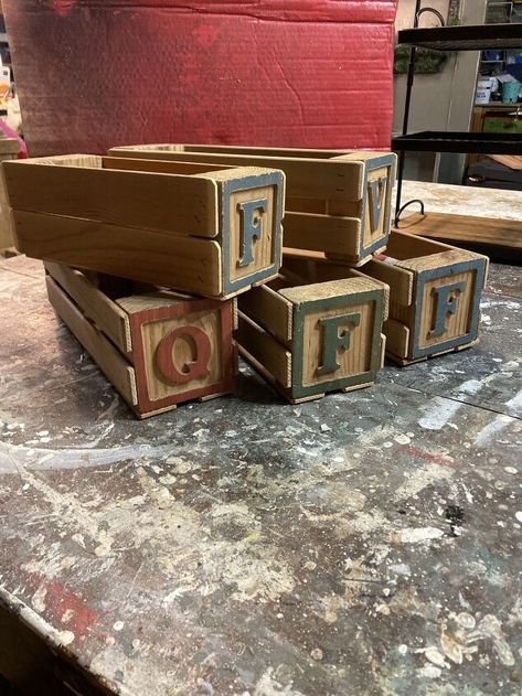 Block Boxes | Hometalk Alphabet Blocks Crafts, Lysol Spray, Christmas Room Spray, Louvered Door, Diy Christmas Room, Room Spray Recipe, Wooden Alphabet Blocks, Yard Sticks, Abc Blocks